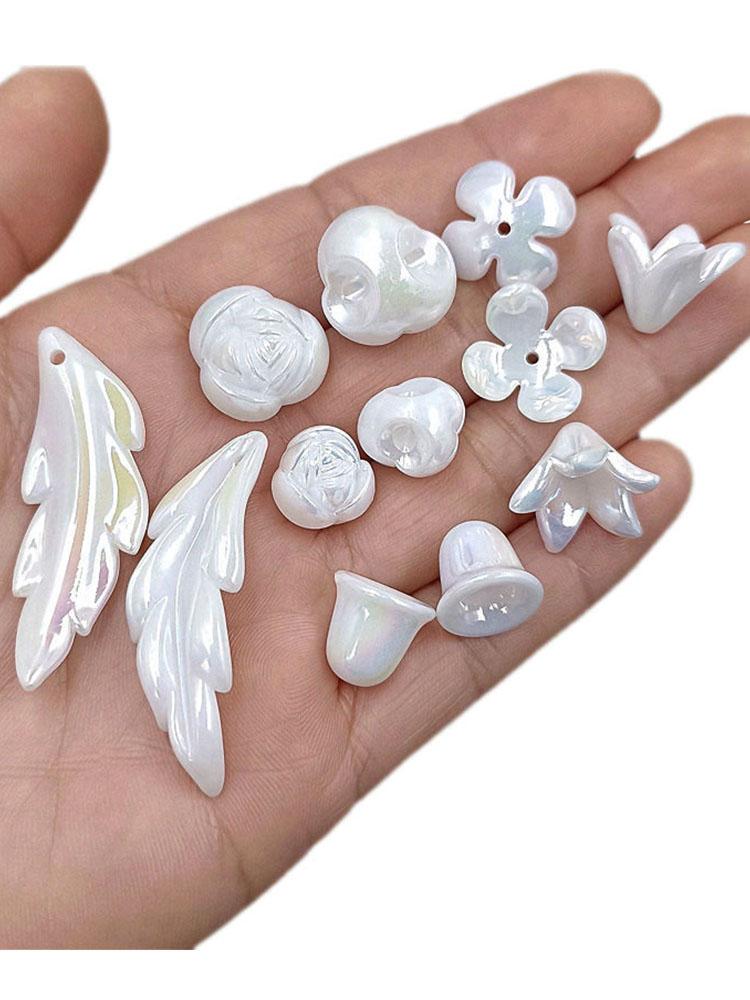 Acrylic Leaves Beads Handmade 20pcs Dazzle Color Accessories White AB Flower Bracelet DIY Jewelry Material Earrings Making Creative  Beads