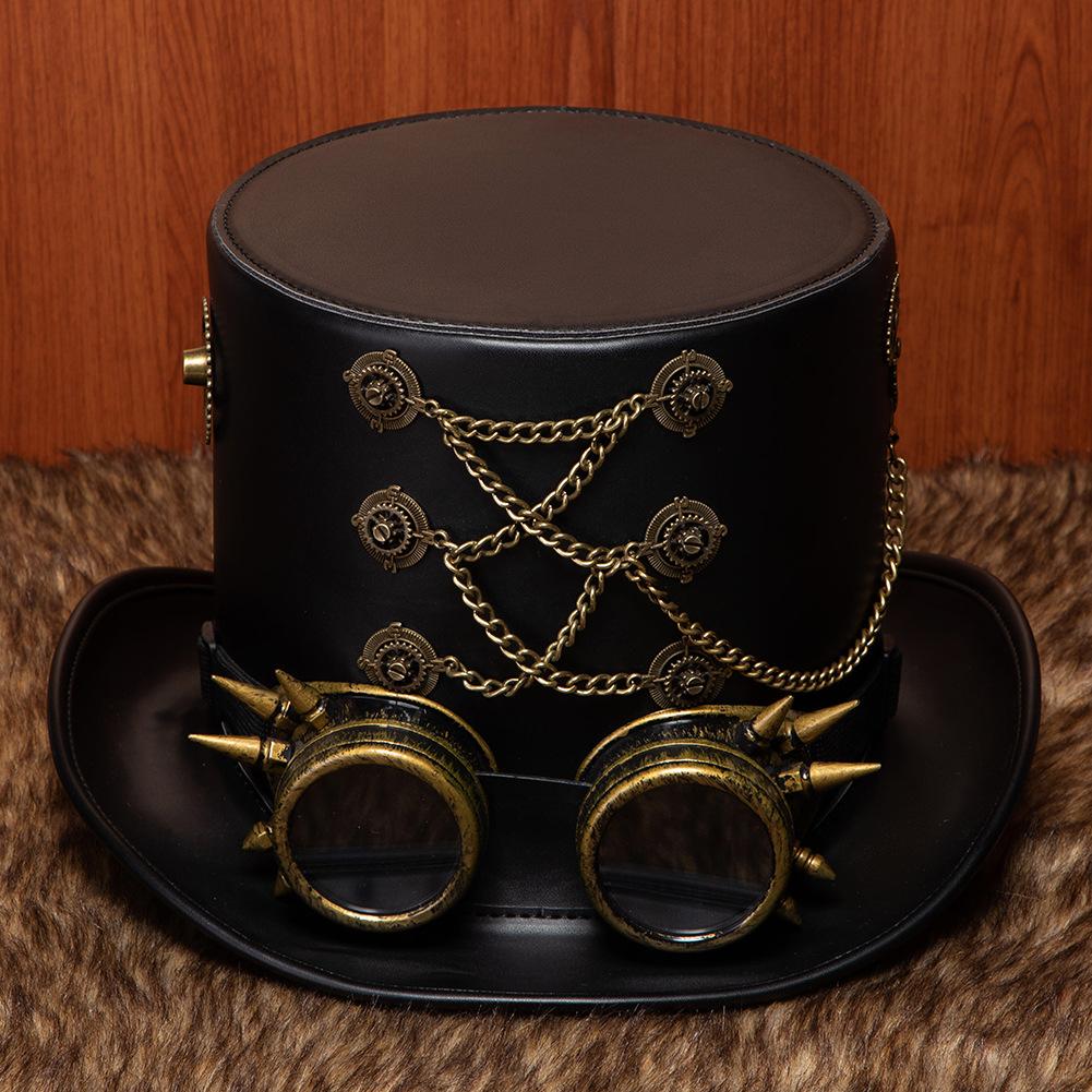 Halloween Steampunk Industrial Vintage Pu Gentleman'S Top Hat Festival Party Cosplay Stage Show