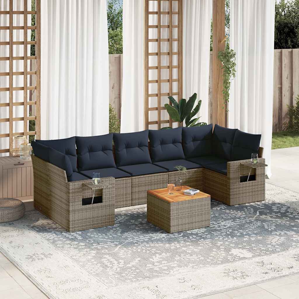 8 Piece Garden Sofa Set with Cushions Gray Poly Rattan