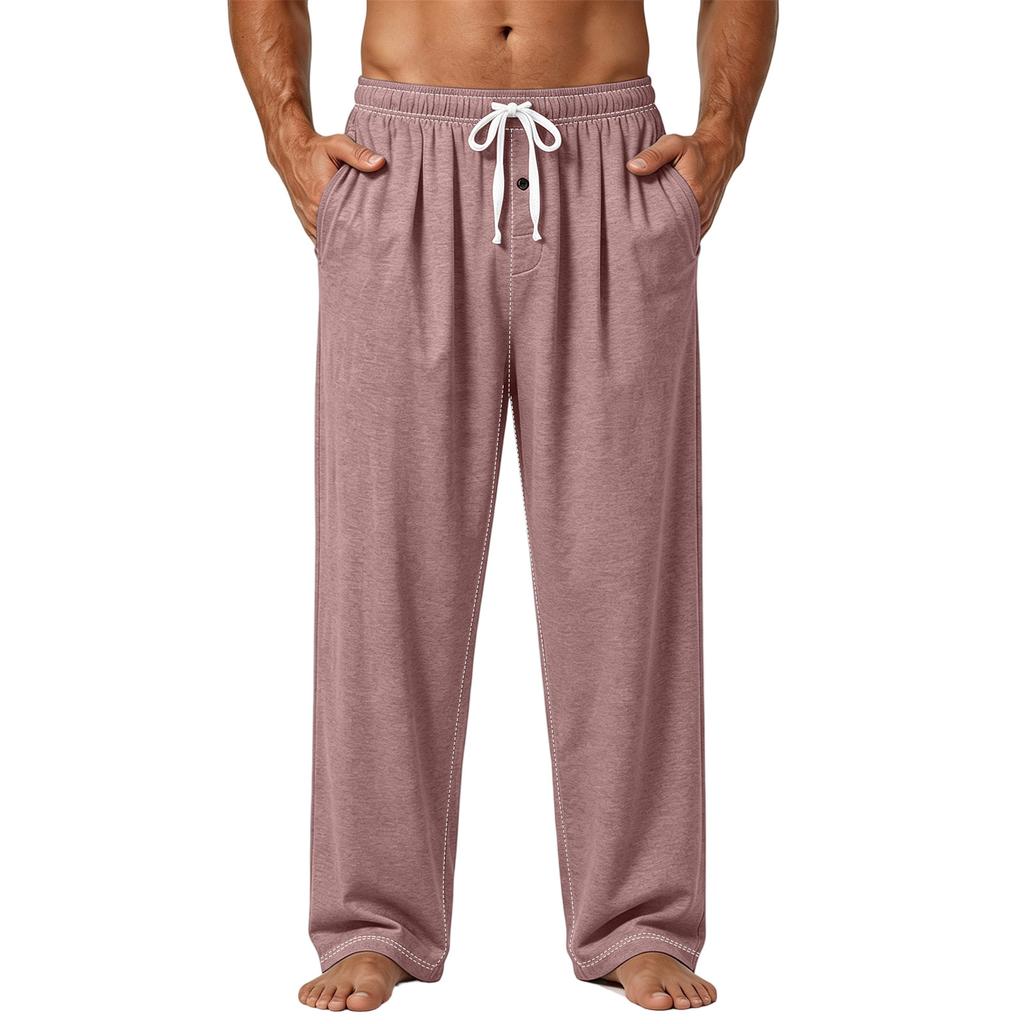 Men's Plain Knit Pocket Casual Pants Home Pajama Pants