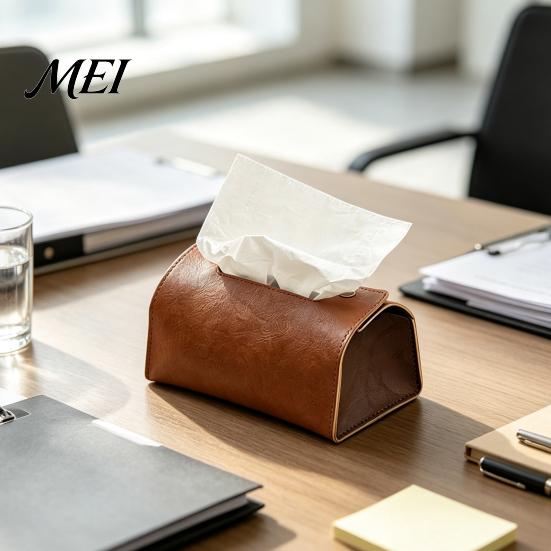 Modern Home Decor PU Leather Tissue Box, Foldable Retro Style Holder, Dining Room Organizer Decorative Desktop Organizer, for Office Desk Car