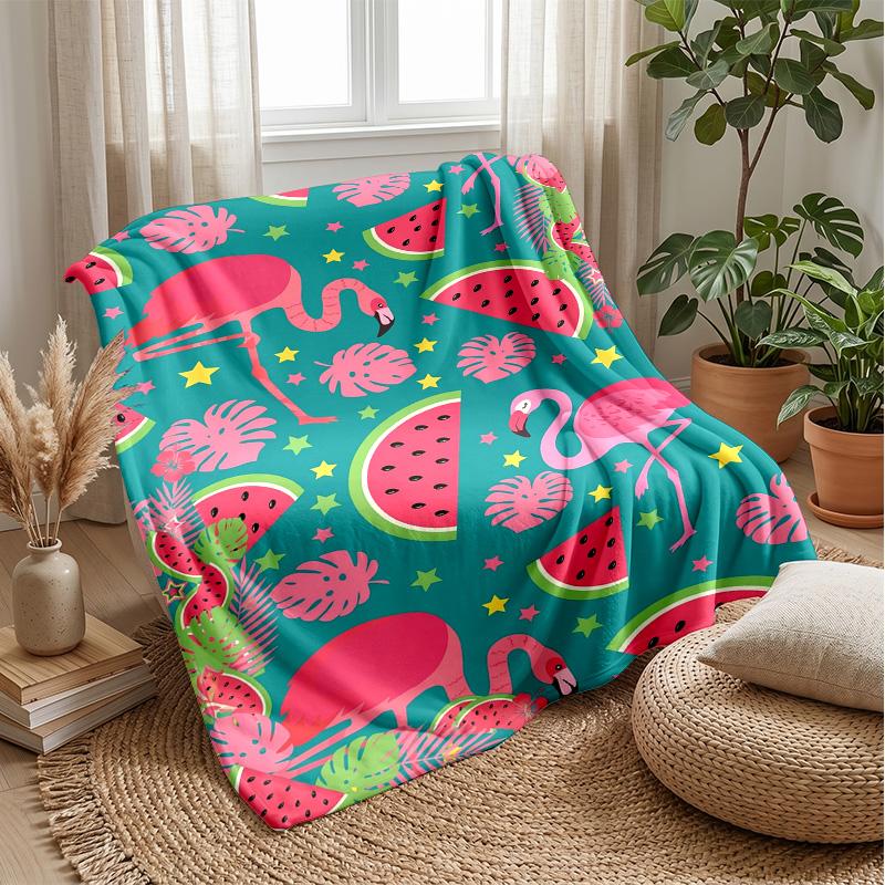 Flamingo Watermelon Paradise Theme blanket Lightweight Warm Flannel Blanket Decorative Throw Blanket for Home Decoration