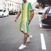 Tuta Estiva da Uomo Striscia Colorata Stampa 3D Set T-shirt e Pantaloncini 2 Pezzi Moda Streetwear Uomo Tute Oversize Abbigliamento Sportivo