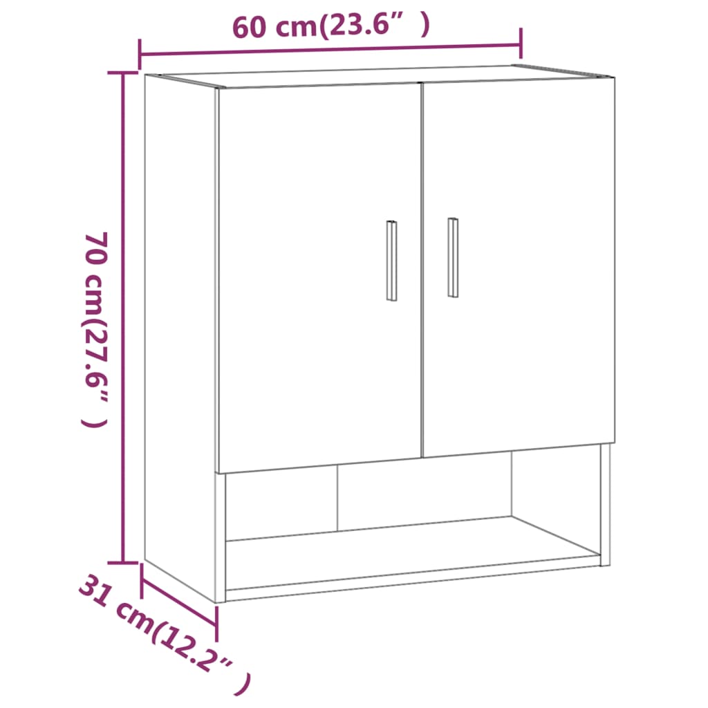 Wall Cabinet White 60 x 31 x 70 cm Particleboard