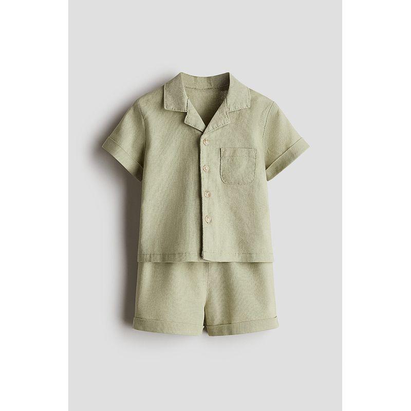 

HM Children s Clothing Baby Boys Suit 2-Piece Summer Linen Elastic Shorts Cuban Collar Shirt 1232745