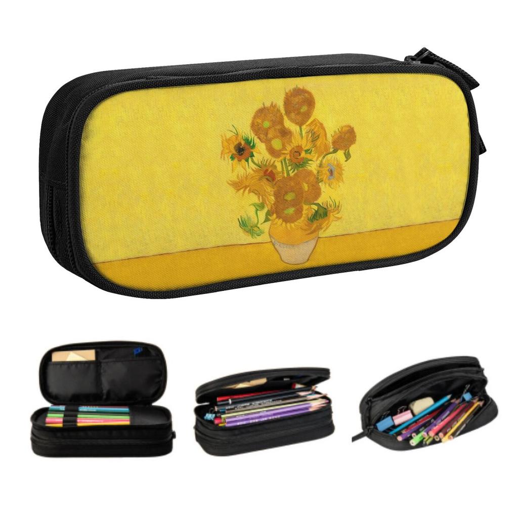 Custom Vincent Van Gogh Sunflowers Cute Pencil Case Boys Gilrs Large Capacity Sun Flowers Pencil Bag Student School
