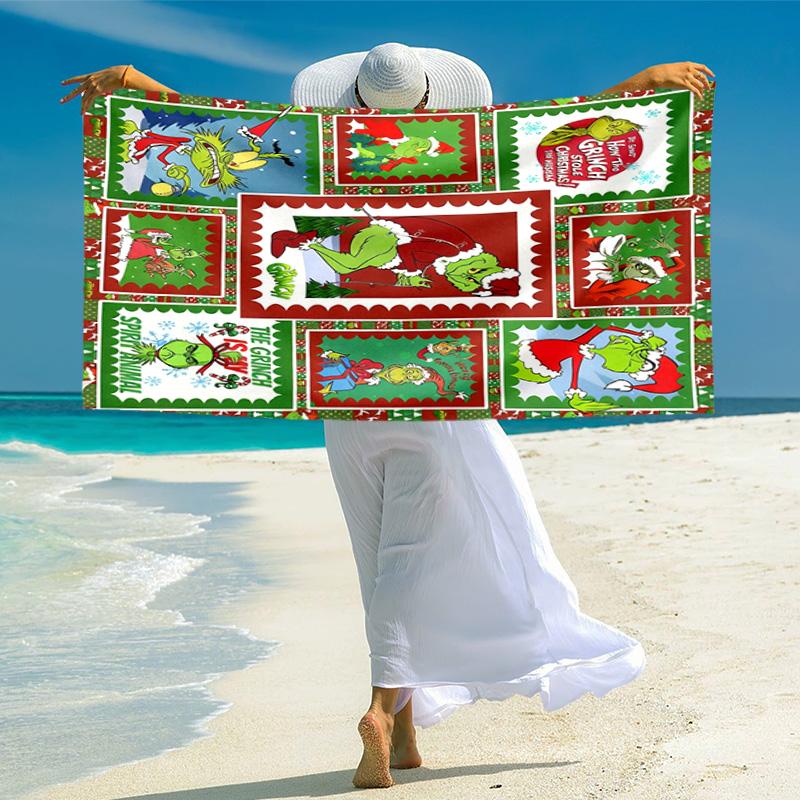 Christmas Gift Oscar Comedy Movie How the Grinch Stole Christmas soft beach towel outdoor camping vacation swinging beach scarf decorative blanket B11