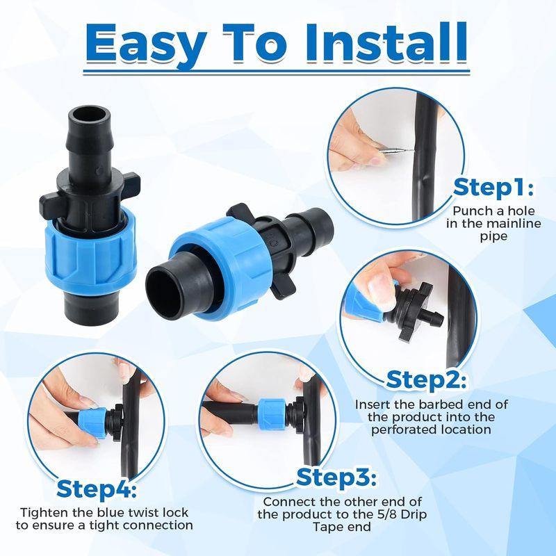 50Pcs Drip Irrigation Connector Tubing Coupling Barbed Locking Fitting Kit for 5/8" Drip Tape Sprinkler 1/2" Barb Irrigation