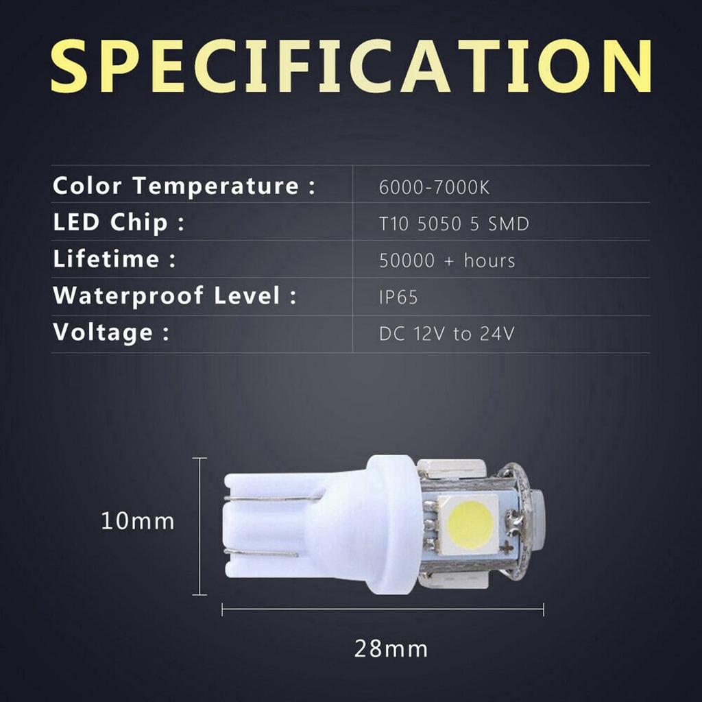 XunugZK 40PCS Super White T10 Wedge 5-SMD 5050 LED Bulb W5W 2825 158 192 168 194