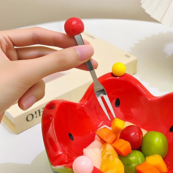 1 Set Watermelon Shape Fruit Bowl with Forks Cute Ceramic Dessert Fruit Serving Dish for Home Kitchen Dishwasher Safe Snack Bowl
