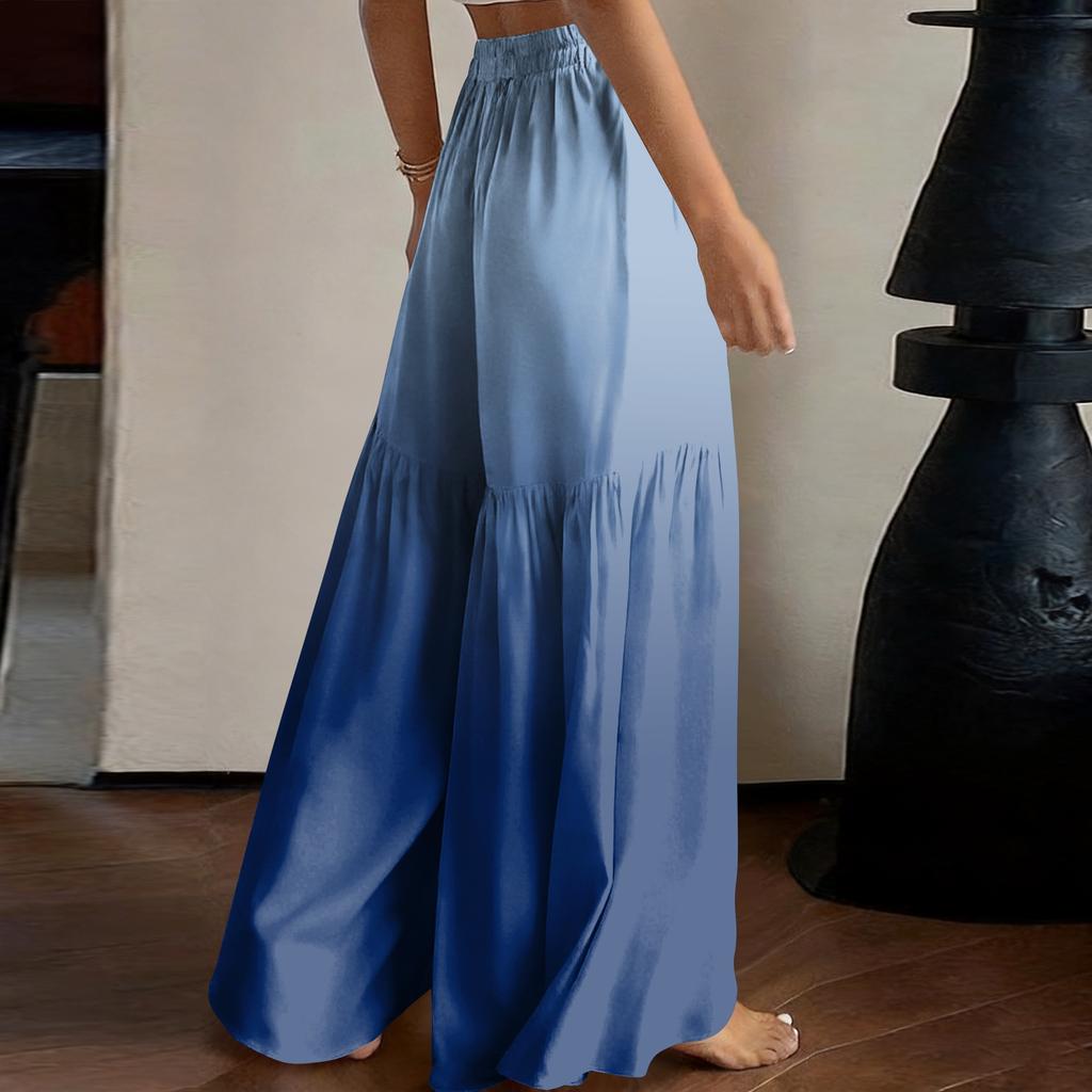 Women's High Waist Wide Leg Pants Loose Fit Lightweight Flowing Gradient Print Casual Trousers Elastic Waistband Comfortable Fit