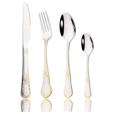 4 Teile/satz Spiegel Finish Luxus Besteck Gold Edelstahl Geschirr Besteck Set Elegante Muster Löffel Messer Gabel Geschirr Besteck Set