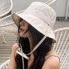 Soft Cotton Women Lace-up Sunscreen Fisherman Hat Summer Wide Brim Fordable Bucket Cap Korean Girl Solid Beach Travel Basin Hats