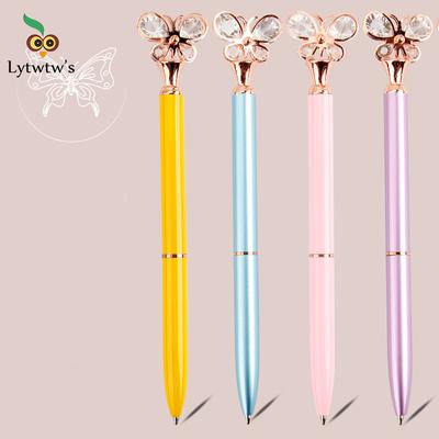 1 Stück Glas Schmetterling Schulfüller 1 mm Rundspitze Metall Kugelschreiber Ersatzschwarz Schreibstift für Schüler Roségold Schreibwaren