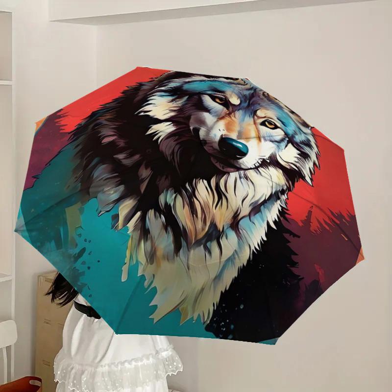 1pc Wolf Portrait Circular Artwork Umbrella with Plastic Handle,Suitable for All Seasons Home Travel Outdoor UmbrellaDD390