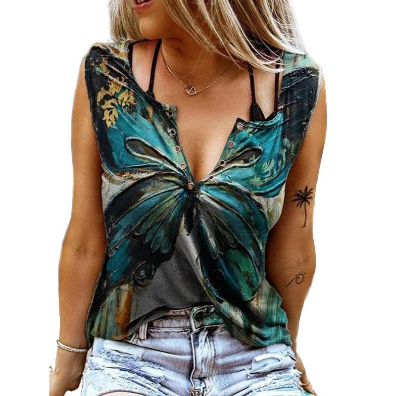 New Summer Women's Fashion Tops Casual Printing 9Color Sleeveless Tank Tops(XS-5XL)