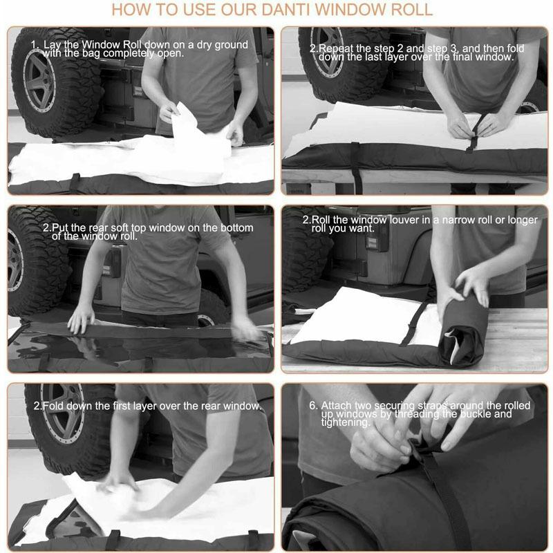 Jeep 1976-2018 CJ, YJ, TJ, JK 2 Kapılı ve 4 Kapılı Uyumlu Yumuşak Tavan Penceresi Koruma Rulosu - Çizilmeleri ve Hasarları Önlemek İçin Saklama