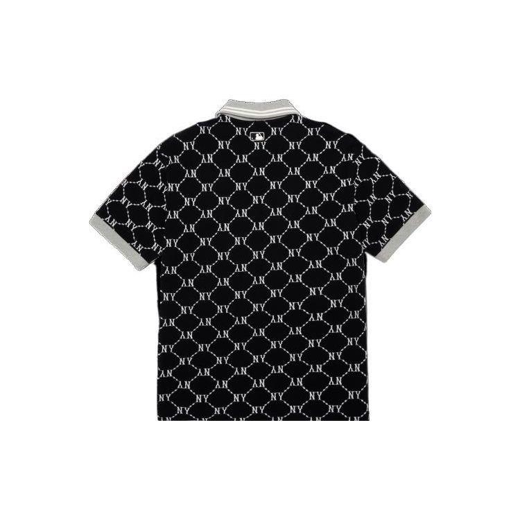 MLB Basic Logo All Over Stripe Short Sleeve Polo Shirt Men Polo Shirts Black 3LPQM3023-50BKS