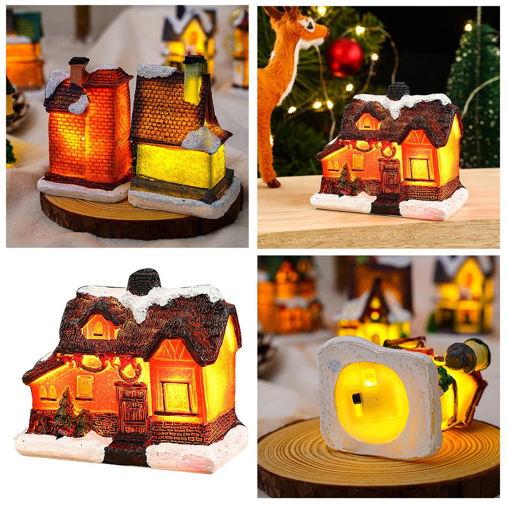 Christmas Village Scene Figurines Decoration LED Lighted Christmas Village House Resin House Figurine for Home