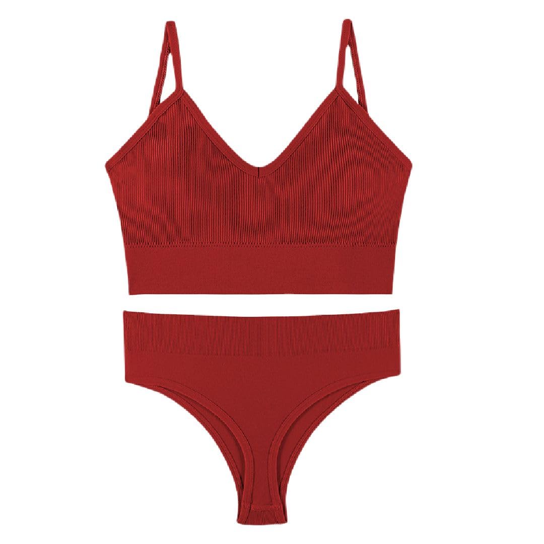 

Plus Nao Sports Bra and Panty Wine Women s Set, Wireless, 3/4 Cup, T-Back, Medium, винный