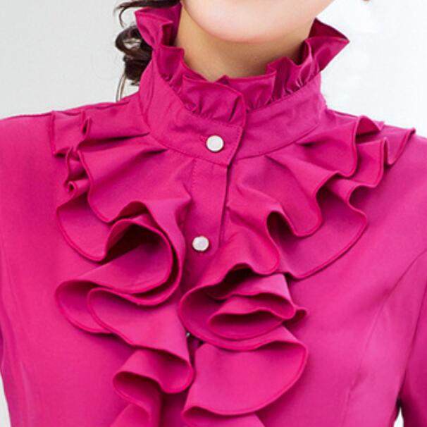 New Stand-up Collar Lace Long-sleeved Shirt Ladies White Shirt Professional Shirt