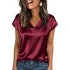 Summer, Satin Complexion, V-neck, Shirt Collar, Women's, Short Sleeved, Top, Women's Clothing