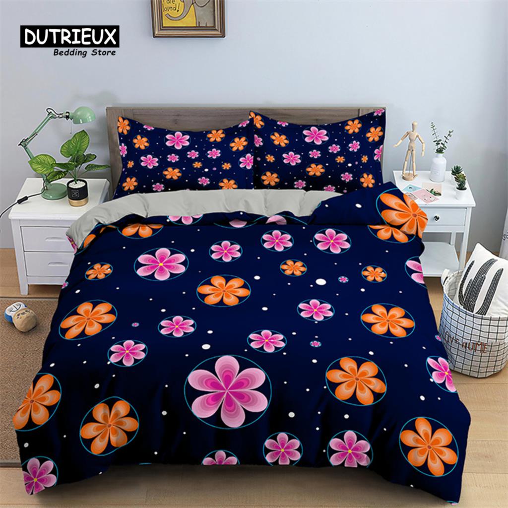 Blumiger Bettbezug Blumen Blätter King Bettwäscheset Frühlingsblüte Garten Bettdeckenbezug Bauernhaus Blütenblätter Botanischer Steppdeckenbezug