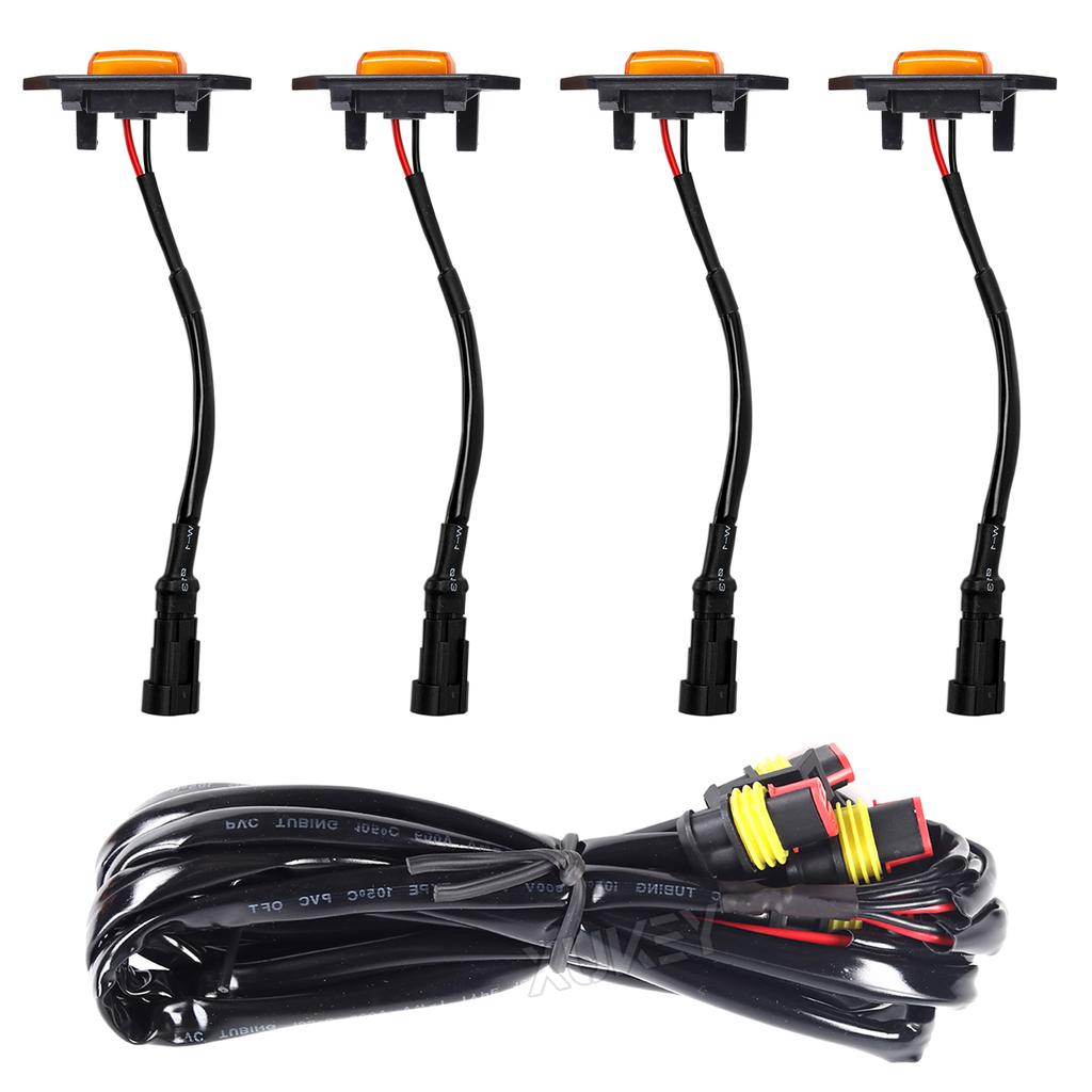 4x 12V Amber Front Grille Lamp Orange LED Light with Wiring Harness Kit For Toyota RAV4 XA50 2019 2020 2021 2022 2023 Hybrid XLE