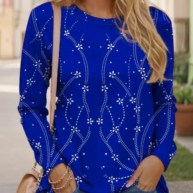 Women's T-shirt with 3D Floral Print and Fashionable Long Sleeves