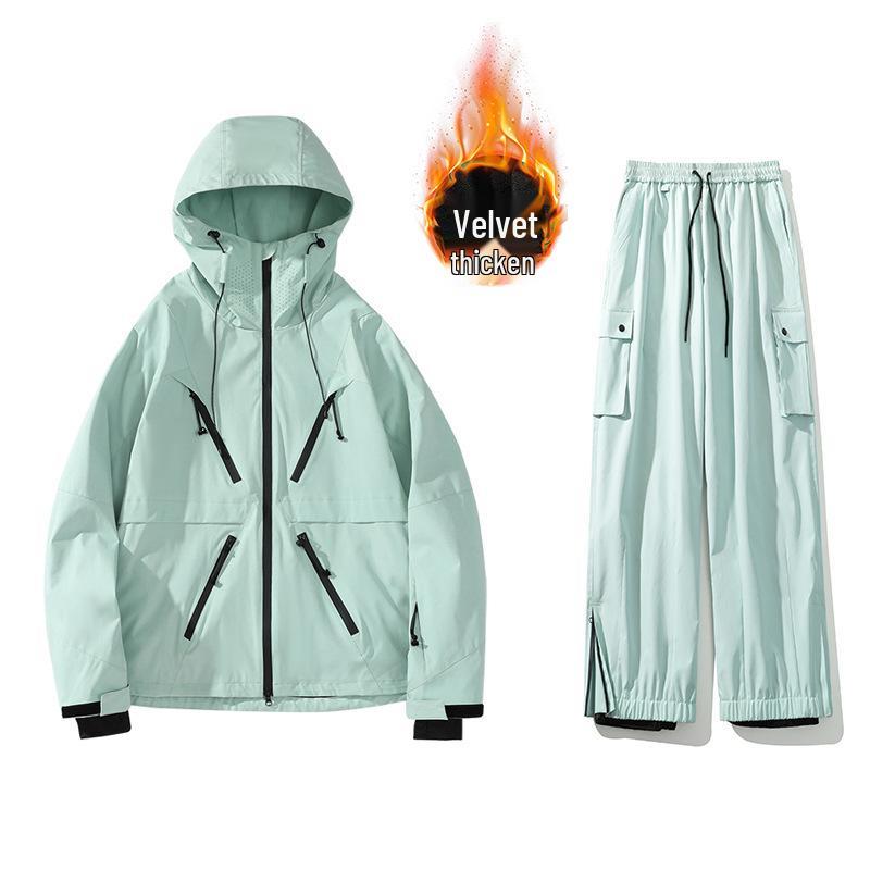 Ski Resort's Trendy Waterproof & Windproof Ski Suit Set for Men & Women, Fleece-Lined, Thickened, Plus Size, Warm