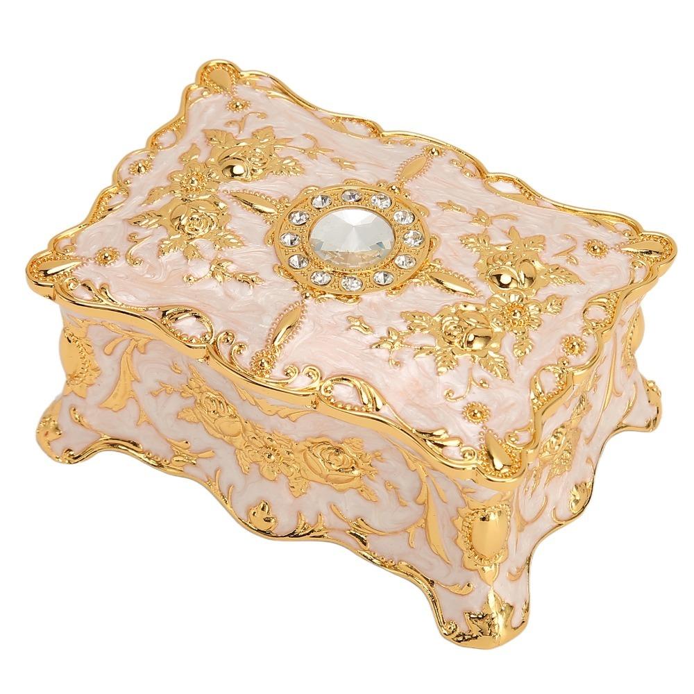 Rectangular Jewelry Box Gold Red Jewelry Organizer Keepsake Box Ring Necklace Earring