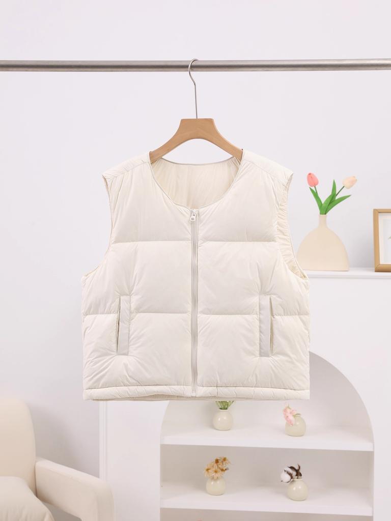 [For brick and mortar store] Duck down vest women's round neck thickened outer wear light luxury loose down vest