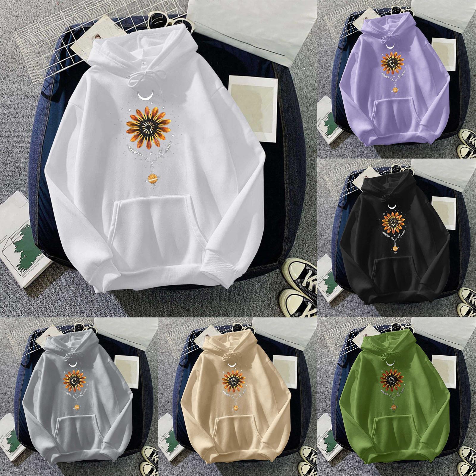 

Женская мода с принтом, утепленный свободный повседневный свитер с длинными рукавами и капюшоном L чёрный