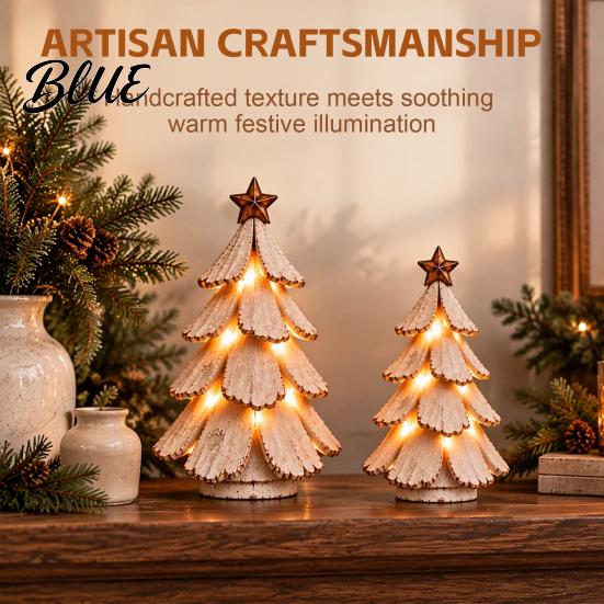 Unique Holiday Gifts for Her 2Pcs Vintage Lighted Christmas Tree Figurine Retro Resin Xmas Decor with Warm Desktop Figurines LED Light Rustic Statue