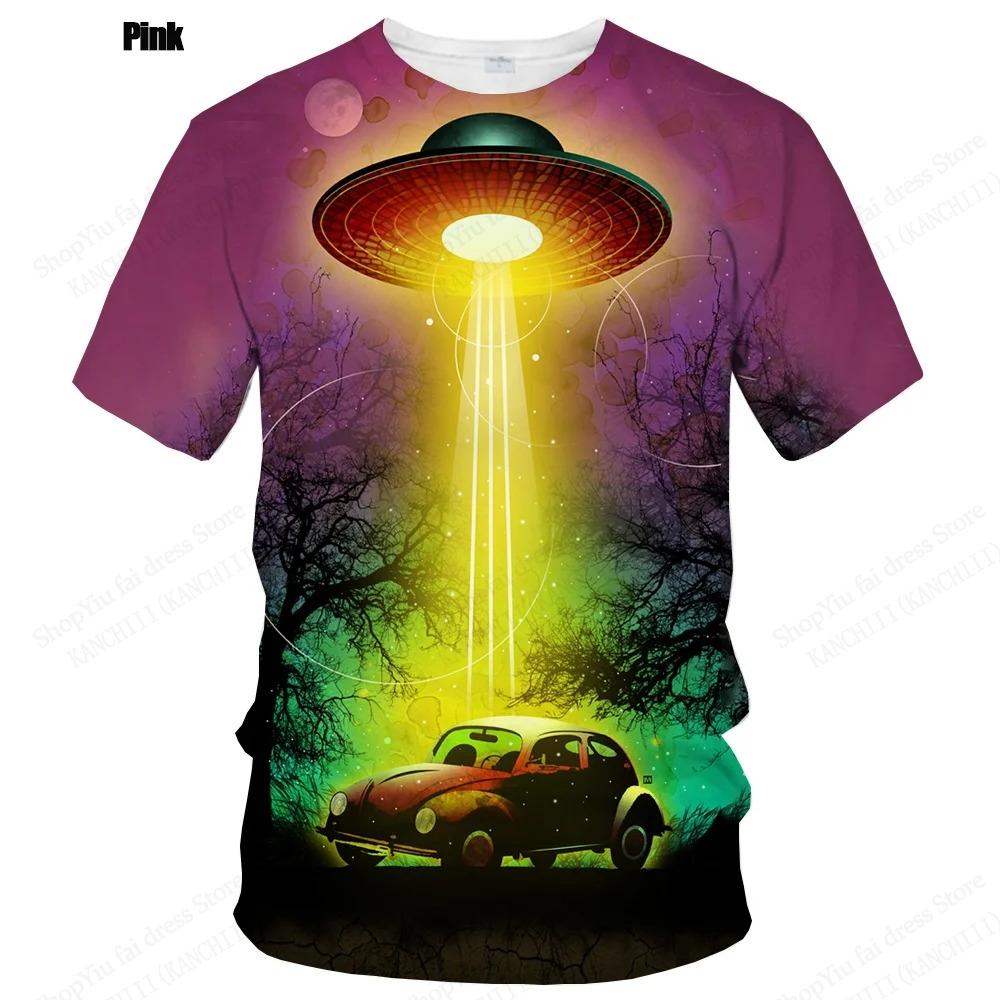 Summer UFO Alien 3d Print T-shirt Men Fashion Casual O-Neck Short Sleeve Tshirt Funny Mysterious Spaceship Tops Tees Men Clothes