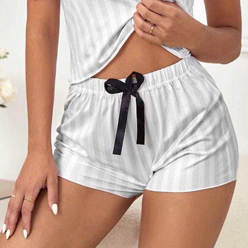 Women Suspenders Shorts Pajamas Set Printed Vest Students Homewear Two-Piece Striped Short-Sleeved Shorts Pajamas Woman