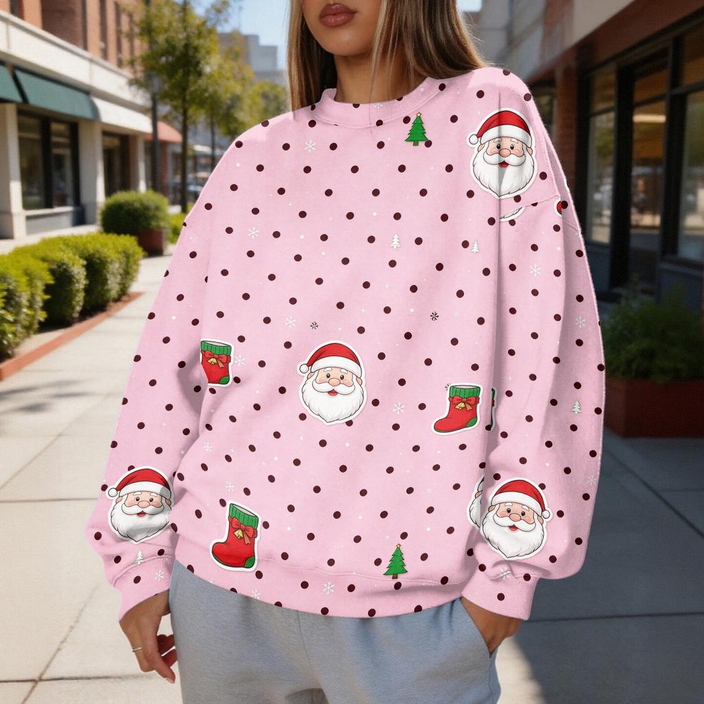Women's Polka Dot Crewneck Sweatshirt, Lightweight Trendy Casual Pullover for Everyday Wear