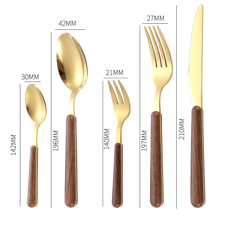 Stainless Steel Tableware with Imitation Wooden Handle Household Cutlery Dinnerware Knife Fork Spoon Teaspoon Kitchen Utensils