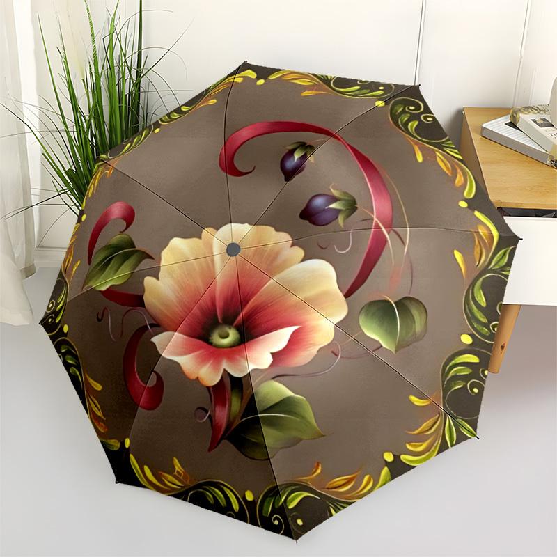 

1pc Floral Ornament Automatic Umbrella | Portable Foldable 8-Rib Manual Open, Cute Birthday & Holiday Gift for Outdoor yy260107127