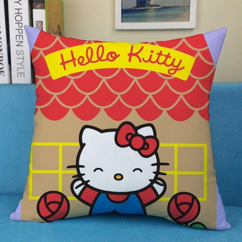 

Cute Cartoon Art Funny HelloKitty Cushion Cover Square Pillowcase Home Sofa Living Room Coffee Shop Durable Pillowcase 45cmx45cm