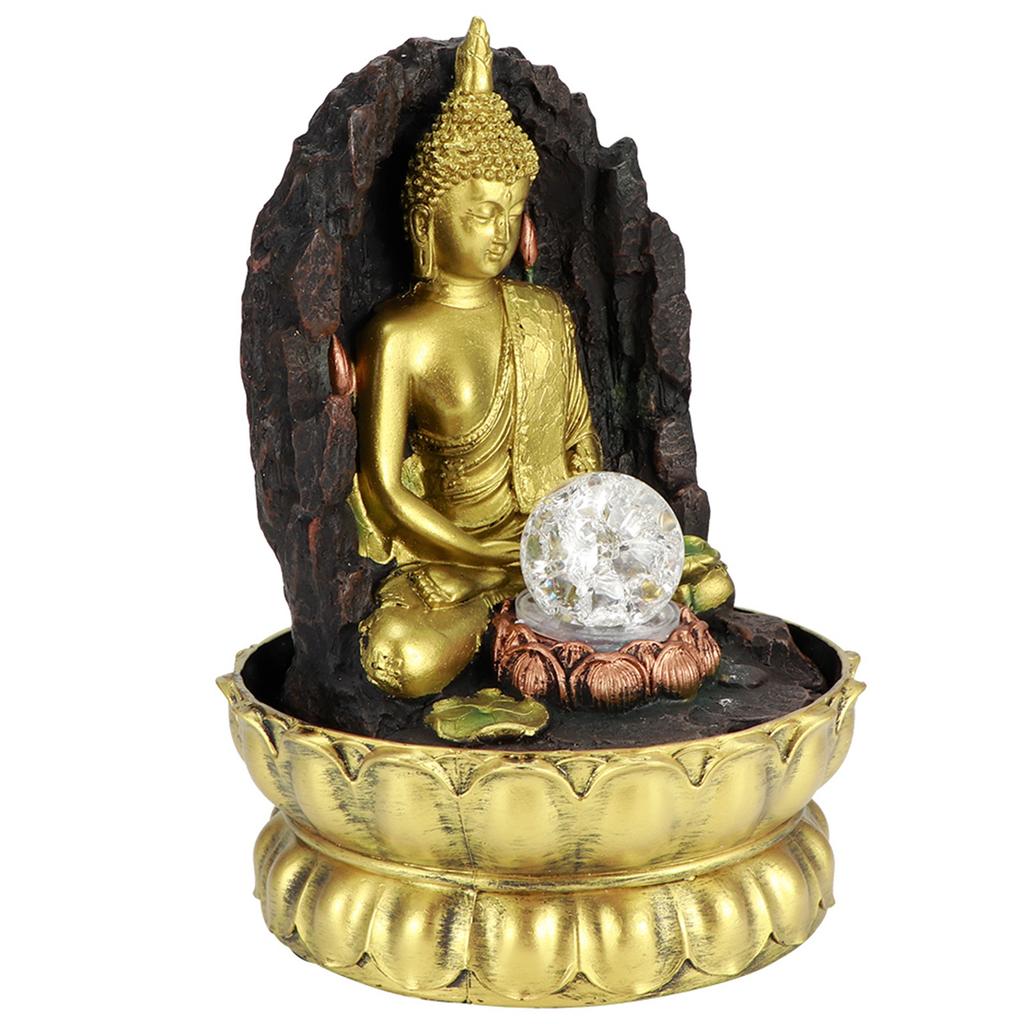 Resin Water Fountain Ornaments Meditating Buddha Statue LED Lighted Tabletop Fountain Home