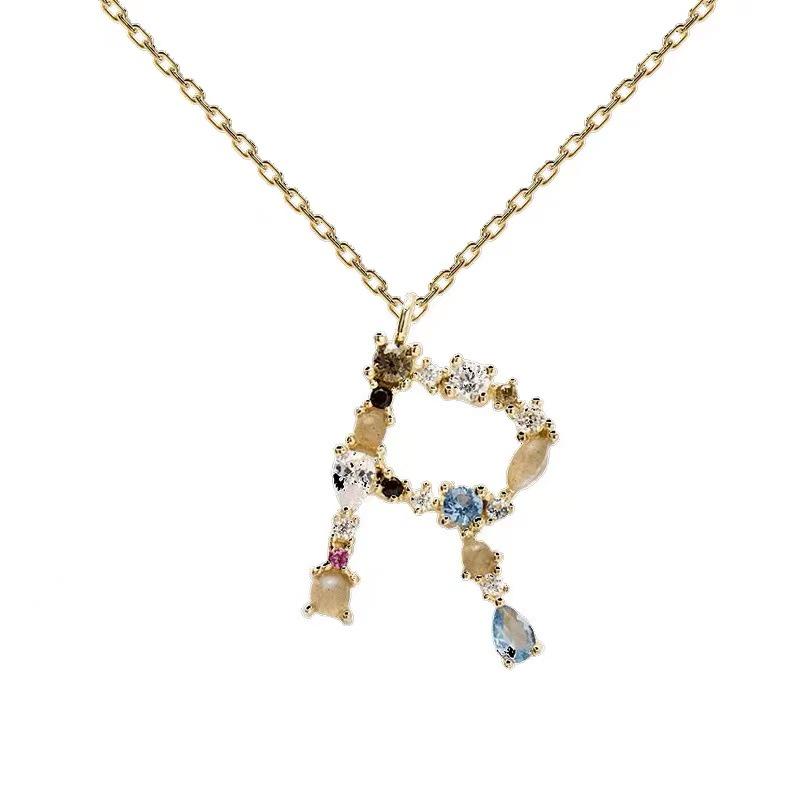 Colorful Zircon Alphabet Necklace: Women's European & American Design
