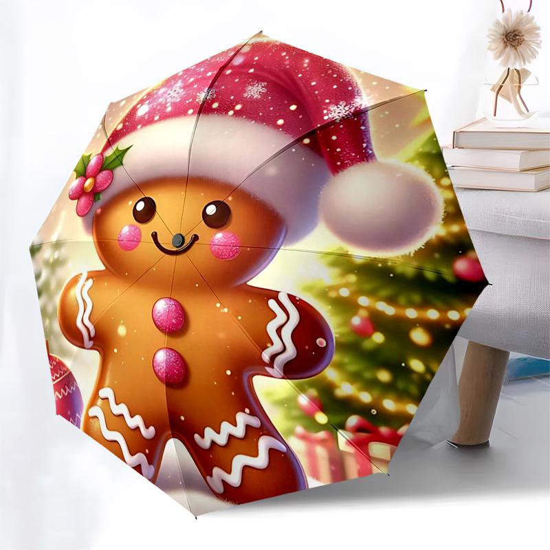 Gingerbread Man Themed Travel Umbrella 8 Ribs Automatic Opening and Closing,Portable Folding Design,Compact and Stylish Umbrella Suitable