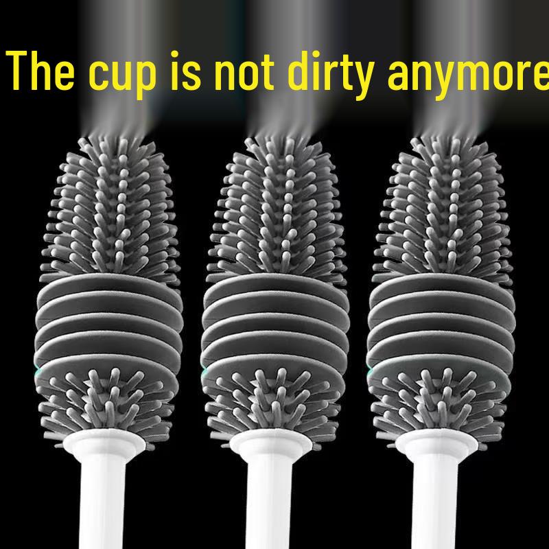 Rotating Long Handle Cup & Bottle Brush - Silicone Bristles for Deep Cleaning