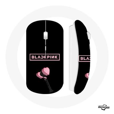 Souris Sans Fil Blackpink Logo Rose Fond Noir Lightstick Blink