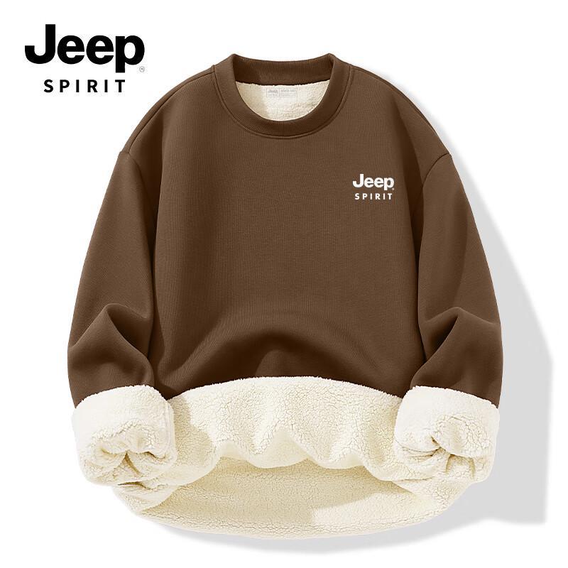 JEEP SPIRIT Men's American Retro Fleece-Lined Crewneck Sweatshirt