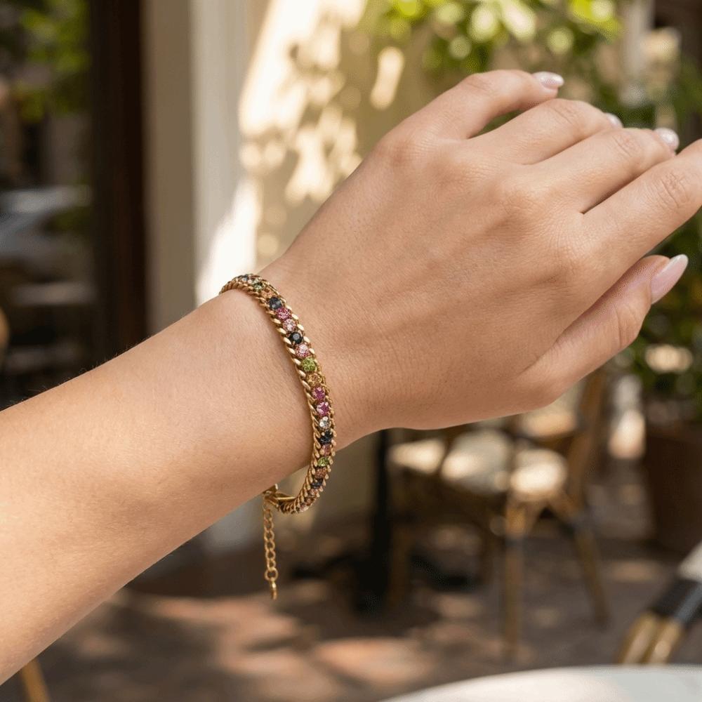 Luxury Iced Out Chain Bracelet Gold Color Shiny Rhinestone Bangle  Jewelry Gifts