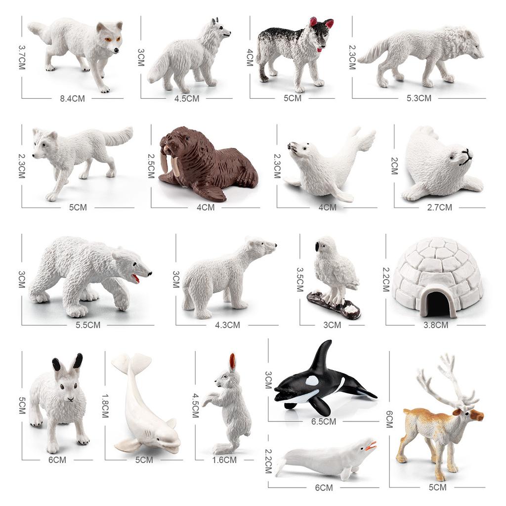 Children'S Simulation Animal Model 18-Piece Mini Igloo Arctic Winter Animal Beluga Husky Ornament Toy