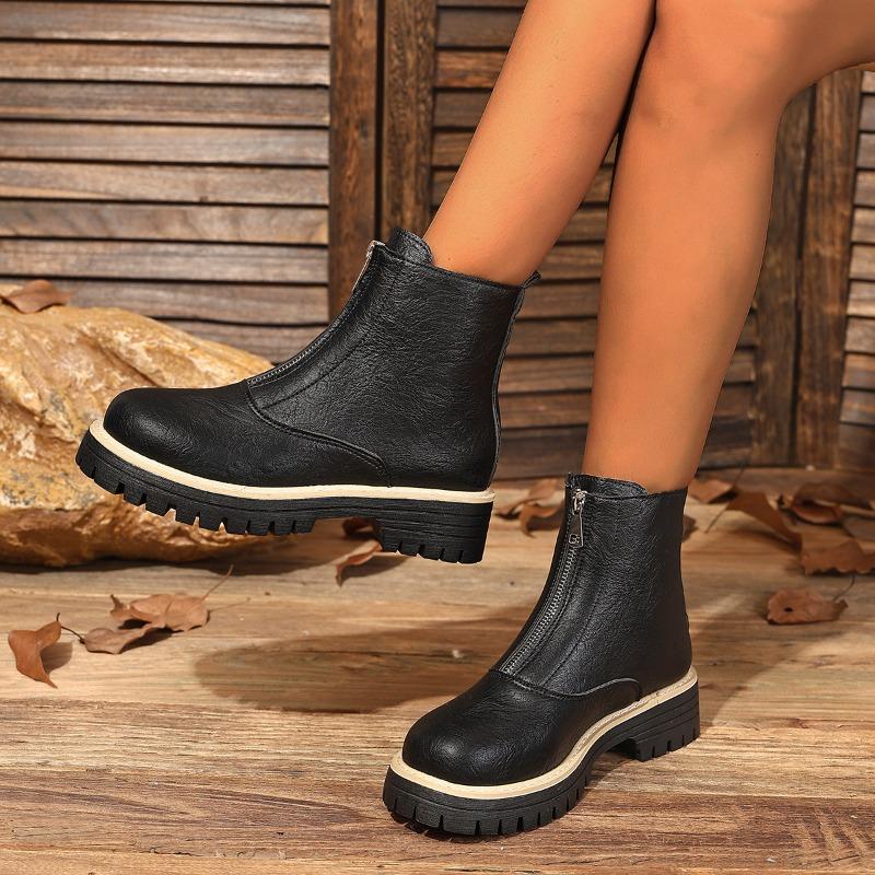 

Waterproof Platform Single Boot Autumn New Round Toe Zip Soft Sole Non-slip Block Heel Shoes 43