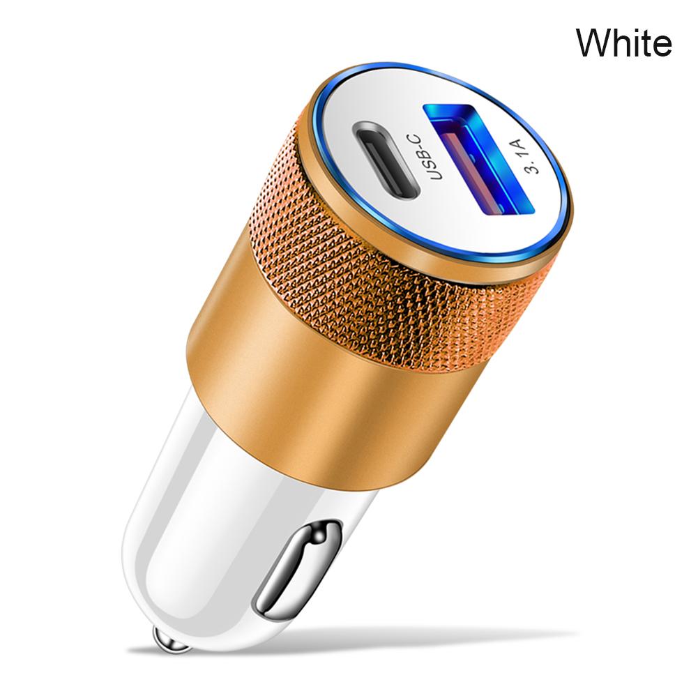 Type C USB 2 Port Car Charger Phone Charger 3.1A Fast Charging 12V 15W Cigarette Lighter Adapter Power Outlet for iPhone Samsung